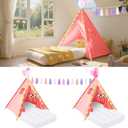 PLULON 2 Pack Teepee Tent for Kids Girl Slumber Party Tent Bulk Kids Sleepover with Inflatable Airbed and Decor Play Pink Indoor Teepee for Girls Boys