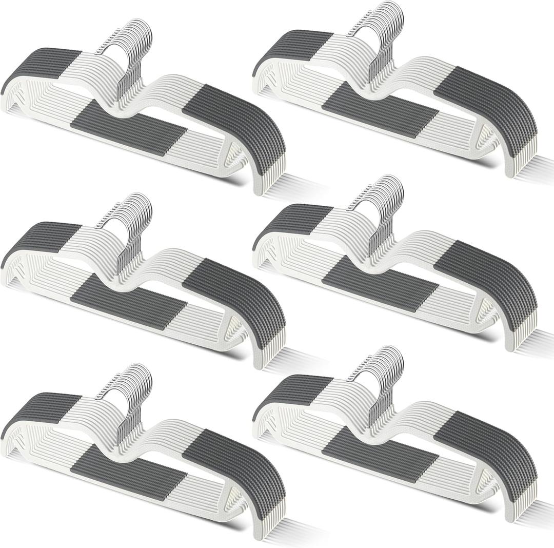 60 Pack M-Style Plastic Pants Hangers, Thin Space Saving Hanger with Rubber Pads and 360 Hook - Non Slip Clothes Hangers, Closet Organizer for Camisole, Tank Top, Dresses, Skirt - Gray