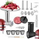Meat Grinder Attachment for Kitchenaid Stand Mixer with 4 Grinding Plates, Cheese Grater Attachment for kitchenaid Stand Mixer with 3 Metal Sausage Stuffer Tubes, Salad Maker, Burger Press & 3 Blades