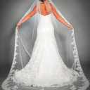 Ursumy 118" Bride Wedding Lace Veils Long Cathedral Veil Soft Tulle Bridal Veil with Comb (White)
