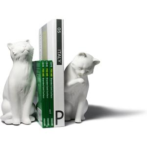 Danya B. Decorative Cat Bookend Set for Cat Lovers in White, Great Gift for The Feline Fan for Home or Office Bookcases, Display Shelves or for Pet Store Owner or Groomer, 2 pcs
