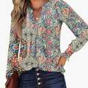 Womens V Neck Long Sleeve Blouses Tops 2024 Fall Fashion Ruffle Cuffs Dressy Casual T-Shirts size M