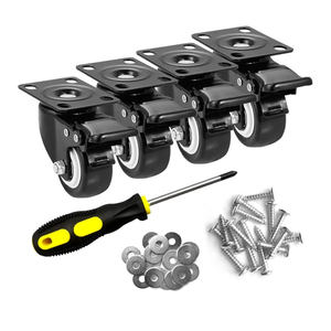 2" Caster Wheels Set of 4, Heavy Duty Casters with Brake, No Noise Locking Polyurethane (PU) Wheels, Swivel Plate Castors, Pack 4