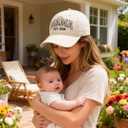 Mama EST 2026 Hat, Mother's Day Birthday Gifts for New Mom, Adjustable Embroidered Mama Baseball Cap for Women (Beige, M)