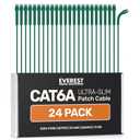 Everest Ultra Slim Cat6a Ethernet Patch Cables 1.5ft (24-Pack) Green - 10GB Cat 6a Patch Cable - Bendable, Flexible & Thin Ethernet Cable - Space Saving 32AWG 550MHZ Cat6a Cables - 100% Copper Wires