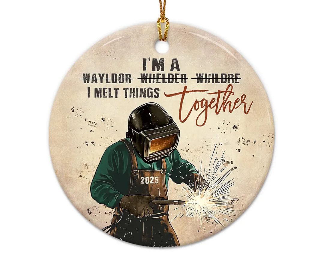 Welding Christmas Ornament 2025 - Patriotic Welder Gift for Men, Ironworker, Metal Worker - Welder Ornament for Men, Women, Dad, Brother, Husband, Ceramic Blue Collar Pride Holiday Decor Gifts