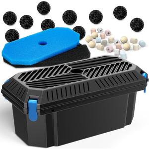 Antfraer Pond Filter Box, Outdoor Water Garden Filter Case for Pump Maintenance, Submersible & Fountain System Compatible, No Pump Included