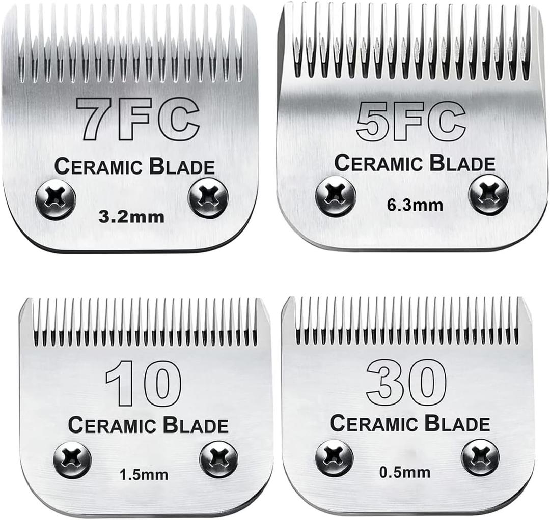Dog Grooming Clipper Replacement Blades Compatible with Andis Pet Clipper/Oster A5/Wahl KM Series Dog Clipper,Ceramic Blade & Stainless Steel Blade(10+30+7FC+5FC) (1pc 3-3/4fc: 1/2" (13 Mm))
