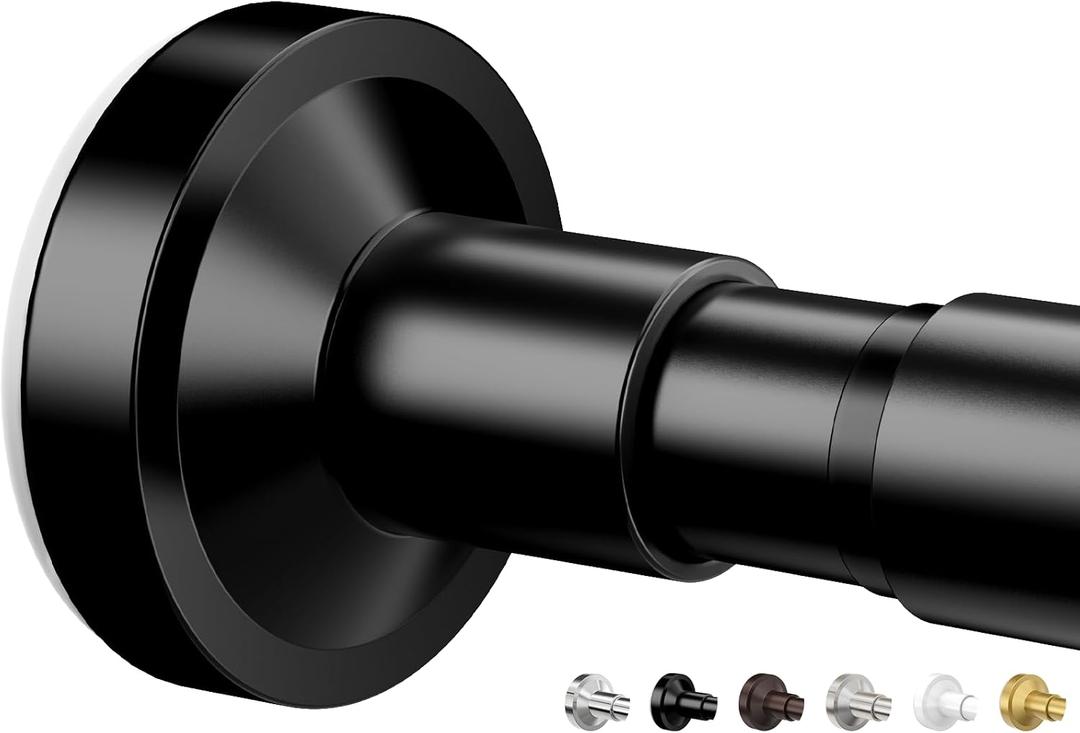 Bonpally Shower Curtain Rod, Adjustable 32-75 Inches Spring Tension Rod, Non-Slip No Drilling Stainless Steel Shower Rods for Bathroom Window Room Divider, Never Rust, Black