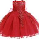 LZH Baby Girls Formal Dress Bowknot Birthday Wedding Party Flower Lace Dress
(5801-Red, 24M)