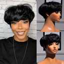 Pink Planet Pixie Cut Wig Human Hair Pixie Wigs Human Hair for Black Women Glueless Wig Short Human Hair Wigs with Bangs Short Wig Bowl Cut Straight Layered for Daily Use 0501-1B