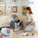 Enclosed Cat Litter Box with Flip-Top Lid, Stainless Steel Large Covered Litter Box, High Sided Metal Litter Pan with Litter Scoop & Mat, Odor Control, Leak Proof, Easy Cleaning, Grey