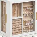 Glimmloop 360° Rotating Jewelry Box with 5 Drawers, Spacious Vertical Jewelry Organizer with Glass Window, Jewelry Storage Case, Dustproof & Moisture-resistant Design, White