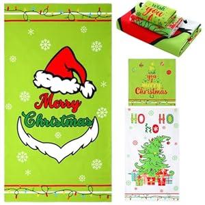 Preboun 3 Pack Merry Christmas Bathroom Towels Set Green Hand Towels for Christmas Bath Dish Decor Winter Holiday Wash Cloth for Bathroom Kitchen Hotel Beach Gym Spa