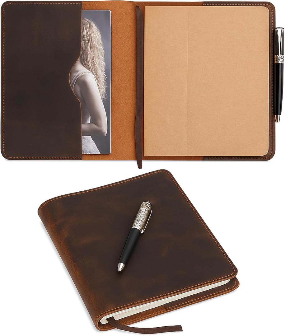 Brown Leather Journal Cover, Distressed XL Journal 7.5x9.5 Handmade Leather Notebook Bible Cover Travelers Notebook Refillable Planner B5 Composition Notebook Holder