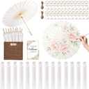 24 Sets 33 Inch White Paper Parasol Umbrella for Wedding Chinese Japanese Paper Umbrella With Foldable Storage Basket DIY Painting White Parasol Thank You Wedding Favors for Guest Bridal Shower