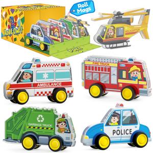 Oriate Rolling City Vehicle for Magnetic Tiles, Free Wheels Rescue Toy Cars Compatible with Road Magnet Tiles, Car Toys for Kids Urban Road Traffic Magnetic Tiles Toys, Educational Gift Boys Girls