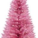 4FT Pink Artificial Christmas Tree with Light, Small Snowy Artificial Xmas Tree, Not Pre-lit mini Pink Tree with Lights for Indoor, Office Lobby & Winter Wedding Centerpiece