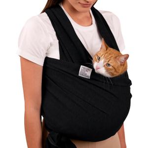 Cat Sling Carrier for Small Pets Anti-Anxiety Cat Sling, Kitten Pouch Pet Sling in Gray Black Blue Green Pink Yellow (Black, Large)