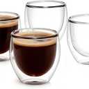 Double Walled Espresso Cups Set of 4, 5oz Clear Expresso Mugs, Small Insulated Espresso glasses for Coffee Machines