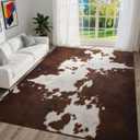 DweIke Cow Print Rugs for Living Room, 8x10 Large Soft Faux Animal Cowhide Area Rug, Washable Non-Slip Stain Resistant Throw Carpet for Dining Room Office Western Home Decor, Red Brown