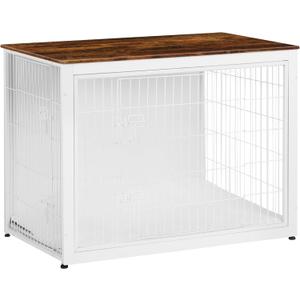 DWANTON Dog Crate Furniture with Cushion, Wooden Kennel Table with Double Doors, Indoor Dog House, Extra Large Size, 43.3" L, White+Rustic Brown