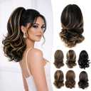 Wavy Claw Clip Ponytail Extension 14 Inch Clip in Ponytail Hair Extensions Clip on Hair Extensions For Women Curly Pony tails (#3 Golden Highlights with Dark Brown)