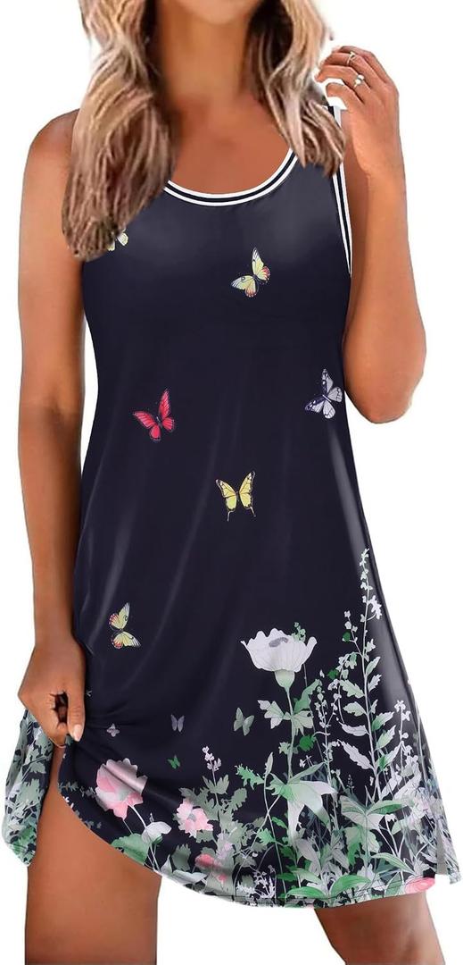 Ekouaer Tank Nightgowns for Women Sleeveless Sleep Dress Crew Neck Sleep Shirt Comfy Pajama Dress (Black, S)