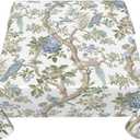 Chinoiserie Square Tablecloths 60x60 Inches Blue Green Floral Birds Decorative Square Tablecloths Modern Washable Reusable Vintage Flower Table Covers for Home Kitchen Dining Room,Party Decor