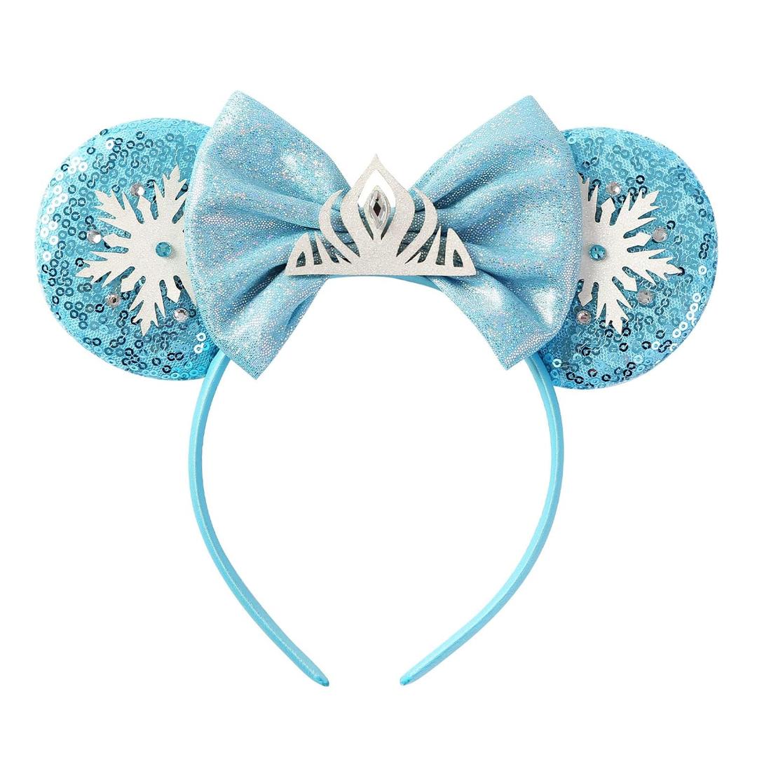 Mouse Ears Headband Bow Glitter Princess Costume Hair Accessories for Women Trip Party Supplies Snowflake Blue (Light Blue)
