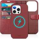 TUCCH Wallet Case for iPhone 15 Pro, [Removable] 2-in-1 Stand RFID Blocking 4 Card Slot Wireless Charging Protective Case, Magnetic PU Leather Detachable Folio Compatible with iPhone 15 Pro, Dark Red