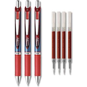 Pentel EnerGel Deluxe RTX Liquid Gel Ink Pen Set Kit, Pack of 3 with 4 Refills (Red - 0.5mm)