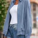 PRETTYGARDEN Faux Suede Bomber Jacket Women Fall Fashion 2026 Casual Zip Up Oversized Trendy Winter Clothing Outerwear Coats (Blue, S)