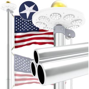 Upgraded 9 Gauge Heavy Duty Flag Pole Kit with 136 LED Ultra Bright Solar Light, 20FT 120 MPH Flagpole for Outside House in Ground, Bottom 3 mm Thick & 3 in Wide, 300D Thick Flag, Silver