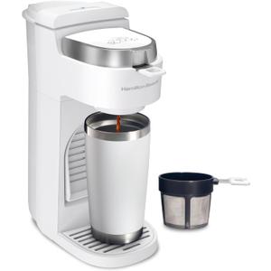 Hamilton Beach 47621 The Scoop Single Serve Coffee Maker & Fast Grounds Brewer for 8-14oz. Cups, Brews in Minutes, Next Gen, White