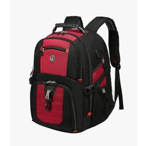 SHRRADOO Extra Large 50L Travel Laptop Backpack with USB Charging Port, College High School Backpack Airline Approved Business Work Bag Fit 17 Inch Laptops for Men Women,Red