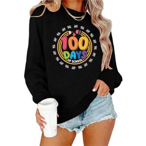 100 Days of School Shirt : Women 100 Days of School Sweatshirt Cute Teacher Long Sleeve Shirts School Teachers Gifts Tops (Black, L)