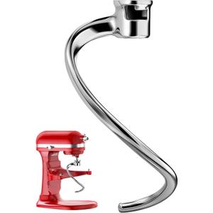 Stainless Steel Spiral Dough Hook for KitchenAid 5Plus & 6 Quart Bowl-Lift Stand Mixer, Dough Hook Replacement for KitchenAid Professional 5 Plus, Pro 600 Series, KV25, KP26, Dishwasher Safe