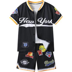 Boys Clothes 2-Piece Summer Outfit Letter Print Baseball Collar Short-Sleeve Top & Casual Shorts for Kids Clothing Set, 12-13T