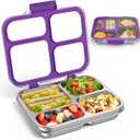 Stainless Steel Bento Box for Kids Adults with Silicone Container, Leak Proof 4 Compartments Metal Lunch Box, Removable Silicone Seal & Clear Lid Food Container for School Office, BPA-Free(Purple)