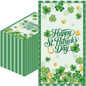100 Pcs St. Patrick's Day Napkins, Disposable Green Shamrock Lucky Clover Paper Hand Towels Cocktail Guest Napkins for Home Dinner Bathroom Holiday Irish Party Favors Supplies