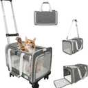Pet Carrier with Wheels Up to 25 lbs Airline Approved Dog Carrier Rolling Pet Carrier w/Removable Wheels & Washable Plush Mat Pet Travel Carrier with Telescopic Handle & Shoulder Strap (Grey)