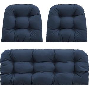 Outdoor Wicker Chair Cushions Set of 3, Waterproof Wicker Cushion for Patio Furniture, 1 Loveseat Cushion 44224 inch and 2 U-Shaped Cushion 22224 inch, Dark Blue