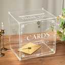 Clear Acrylic Card Box with Slot & Lock, Elegant Wedding Card Boxes for Reception, Transparent Money Cash Gift Cards Box Holder for Party Wedding Engagement Birthday Graduation Table Decor