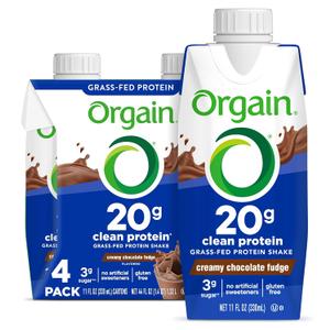Orgain Clean Protein Shake, Grass Fed Dairy, Creamy Chocolate Fudge - 20g Whey High Protein, Kosher, Ready to Drink, Low Net Carbs, Gluten Free, No Soy Ingredients, 11 Fl Oz (Pack of 4) (EXP 08/16/26)