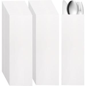 YOUEON 500 Pcs White Kraft Paper Silverware Bags Churro Bags, 3.1 x 9.8 in Greaseproof Silverware Sleeves, Food Bag Bulk for Kitchen Cutlery, Bread, Treats, Cookies, Party Supplies, Table Setting
