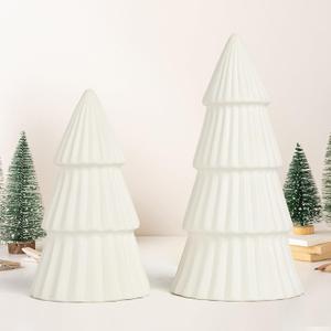 White Ceramic Christmas Tree, Porcelain Christmas Tree Table Decorations Farmhouse Christmas Decor Trees for Tabletop Winter Mantle Shelf Dinner Holiday Party Supplies Set of 2 (White)