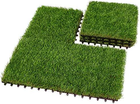 XLX TURF Interlocking Artificial Grass Turf Tiles, Thick Realistic Fake Grass Mat for Dogs, Patio, Indoor Outdoor Decor, 12" x 12", 6 Pack