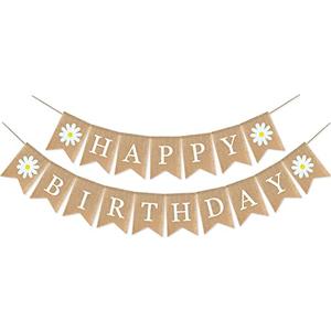 Daisy Themed Birthday Banner - Happy Spring Decoration with Flowers for Fireplace Mantle