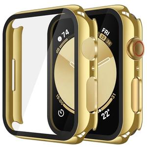 Misxi 2 Pack Tempered Glass Case Compatible for Apple Watch SE 3 (2025) SE 2 SE Series 6 Series 5 Series 4 40mm, Hard PC Screen Protector Overall Protection Cover for iWatch, 1 Gold + 1 Transparent